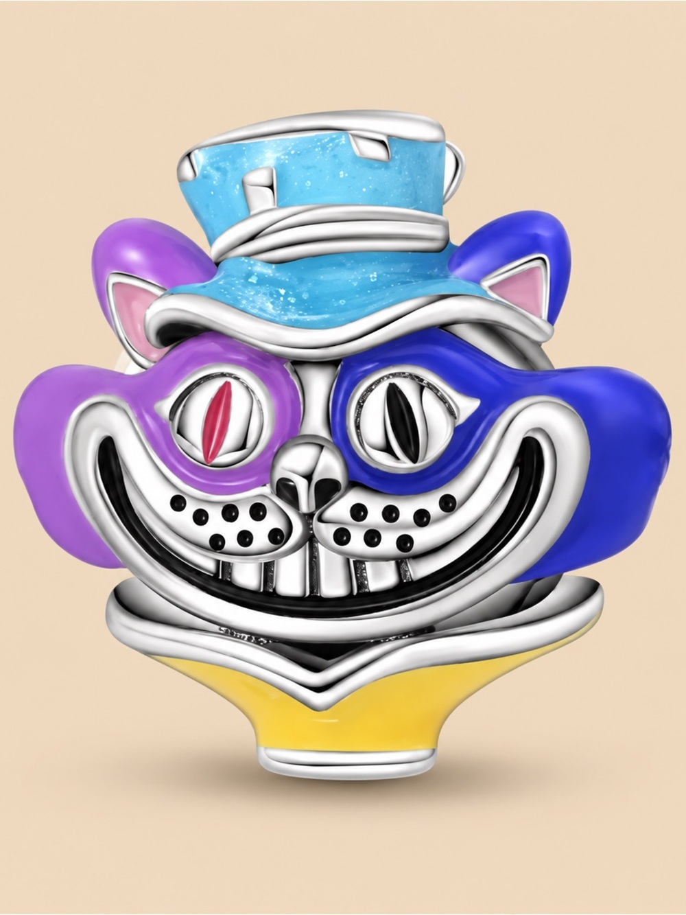 Colorful Cat Enamel Charm - Blue Purple Yellow Cat Face